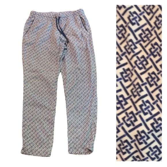 Lands’ End Royal Indigo Print Woven Soft geometric pattern pants Size 8 - Picture 1 of 12